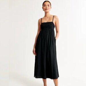 Abercrombie & Fitch Crinkle Textured Maxi Dress in Black - NEVER WORN